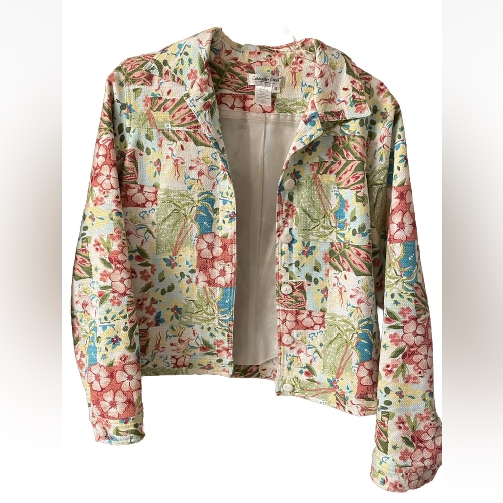 Coldwater Creek Jacket Boho Floral Cottagecore Cotton Spring Layering Shacket S